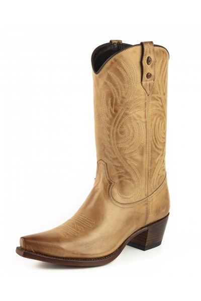 Beige leather cowboy boots