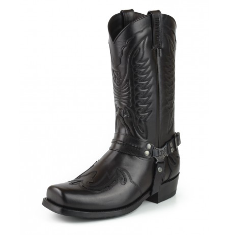 Black leather western biker boots