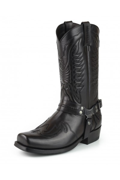 Black leather western biker boots