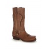 Beige leather western style biker boots