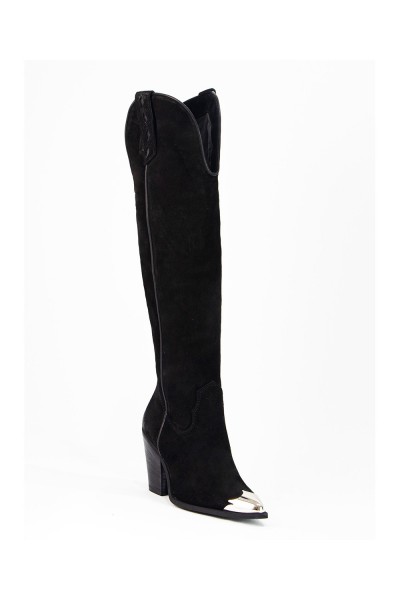 Black leather cowboy high boots Black leather cowboy high boots