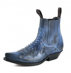 Blue snakeskin cowboy ankle boots for men