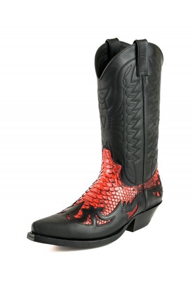 Black and red snakeskin cowboy boots unisex