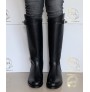 Black leather riding style boots with straps