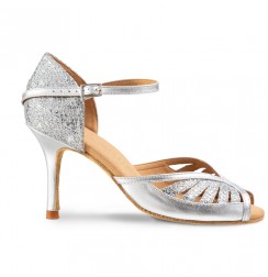 Ladies elegant silver leather wedding shoes