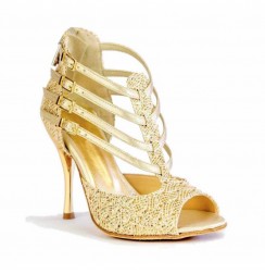 Sparkly golden leather bridal heels