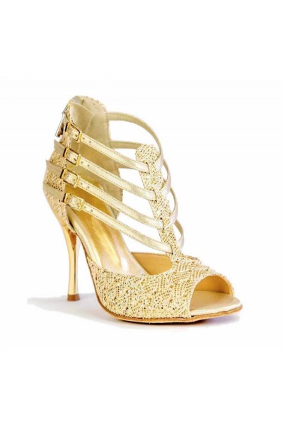 Sparkly golden leather bridal heels