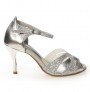 Silver glitter leather leather bridal heels with ankle straps