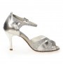 Silver glitter leather leather bridal heels with ankle straps