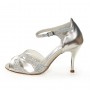 Silver glitter leather leather bridal heels with ankle straps