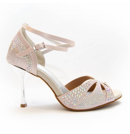 Nude satin rhinestone wedding shoes for women