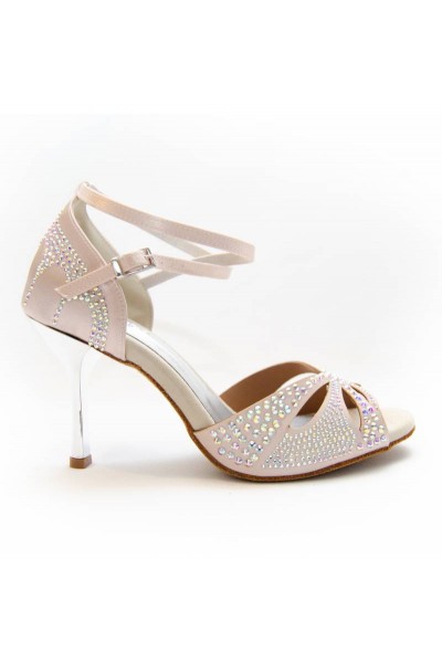 Nude satin rhinestone wedding shoes for women