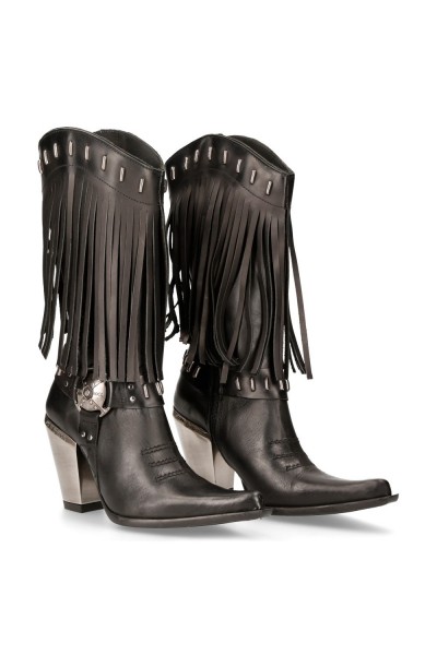 Ladies leather rock cowboy boots with fringes