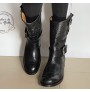 Black leather and snakeskin biker boots