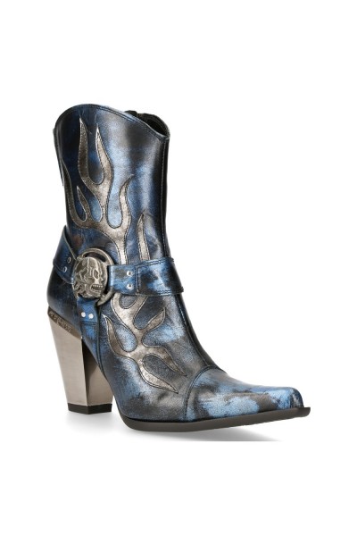 Black and blue leather rock cowboy boots for women