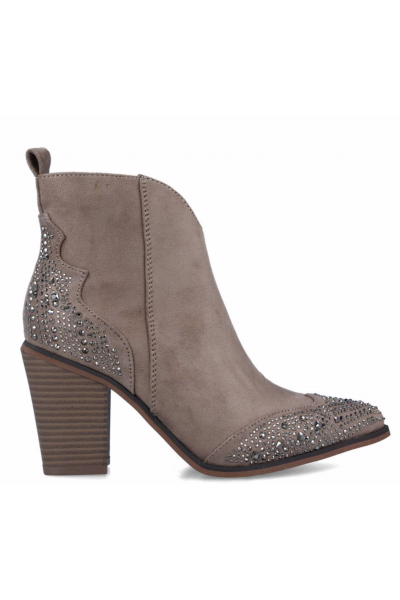 LADIES BEIGE LEATHER ANKLE BOOTS WITH RHINESTONES