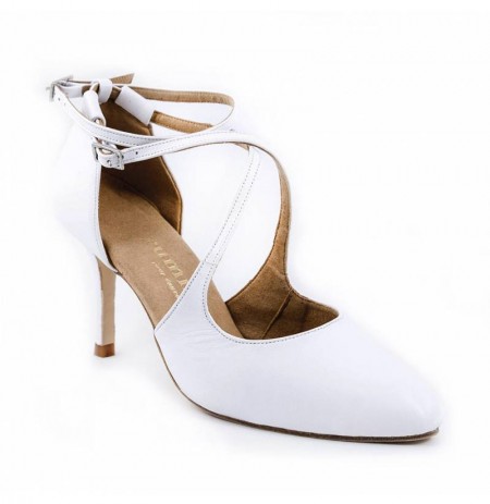 White leather bridal comfort heels