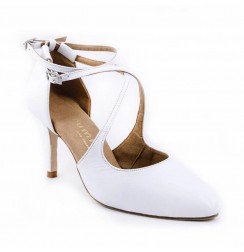 White leather bridal comfort heels
