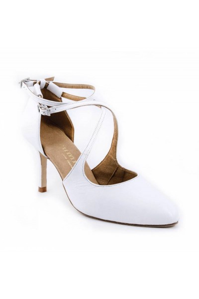 White leather bridal comfort heels
