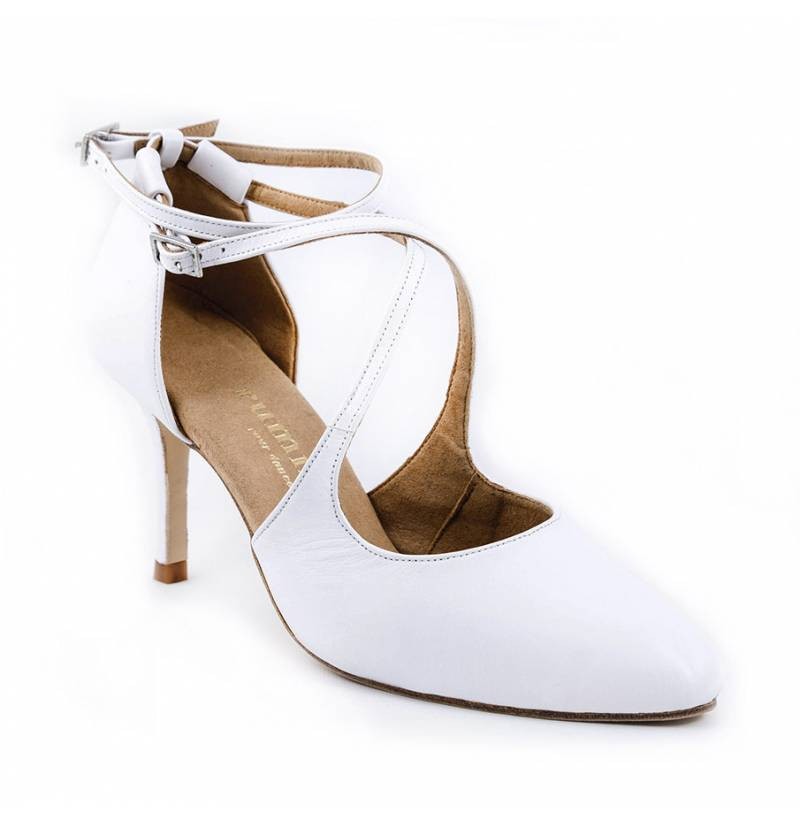 WHITE LEATHER BRIDAL HEELS 