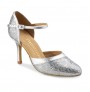 Silver snake effect leather bridal comfort heels