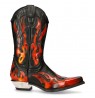 Black leather cowboy boots for men with red flames and steel heel