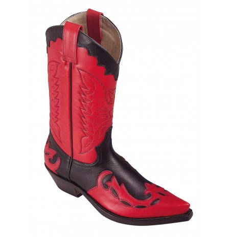 Made to measure black and red leather Mexican cowboy boots