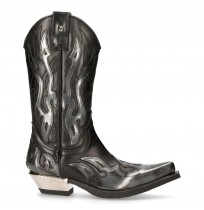 Black and silver leather cowboy boots for men