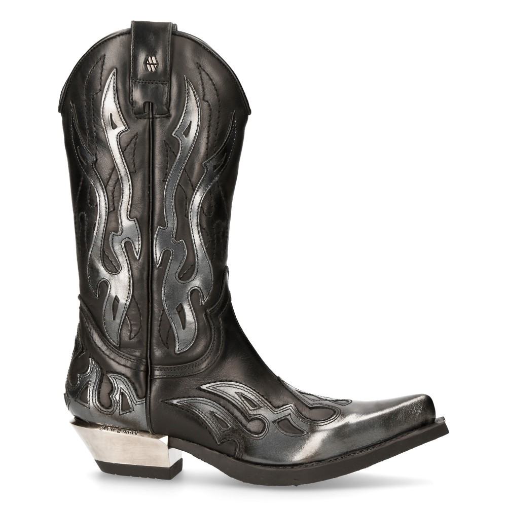 SILVER AND BLACK COWBOY BOOTS WITH STEEL HEELS Silver and black texan boots for men