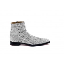 Glitter silver leather ankle boots for men