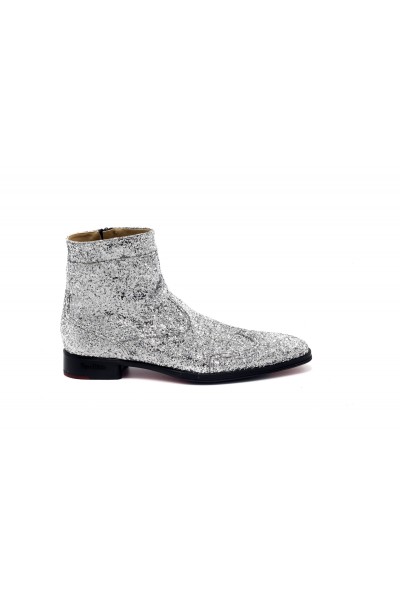 Glitter silver leather ankle boots for men