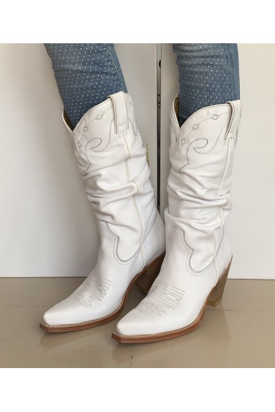 White leather cowboy boots for women