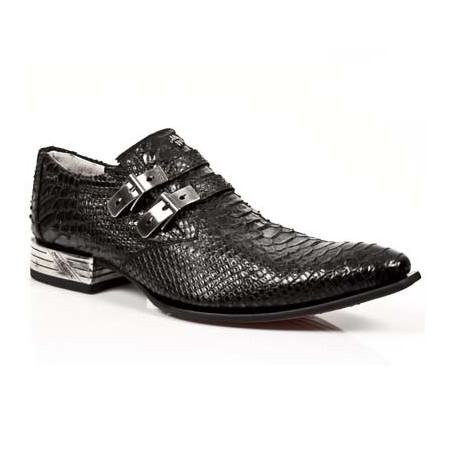 Elegant black snake shoes for men with steel heel