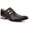 Elegant black snake shoes for men with steel heel
