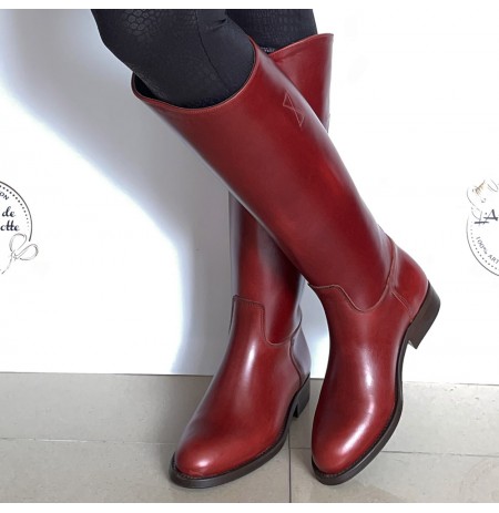 Red vintage leather riding boots style