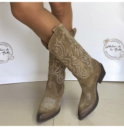 Ladies taupe suede leather cowboy boots