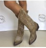 Ladies taupe suede leather cowboy boots