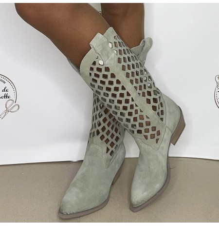 Denim mint suede cowboy boots for women
