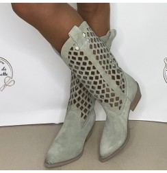 Denim mint suede cowboy boots for women