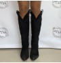 Black suede high cowboy boots