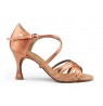 Dark tan satin dancing shoes with x-strap