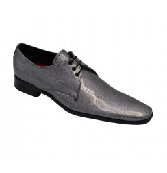 Grey leather pointed toe derby shoes for men 